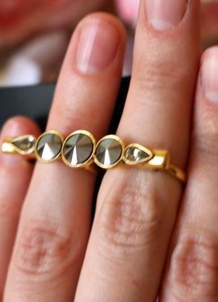 Хит! кольцо на два пальца позолота с кристаллами pilgrim дания элитная бижутерия6 фото