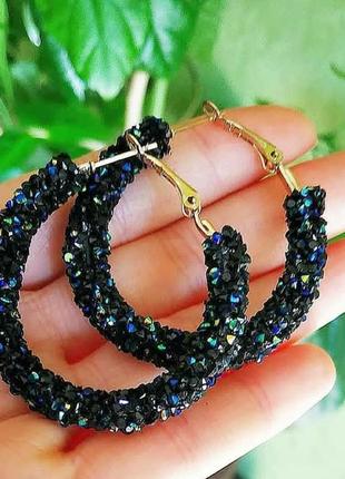 Сережки кільця круглые кольца чорні серьги черные
