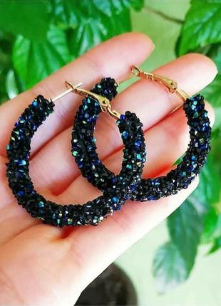 Сережки кільця круглые кольца чорні серьги черные