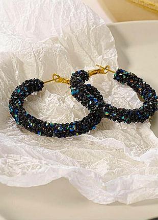 Сережки кільця круглые кольца чорні серьги черные