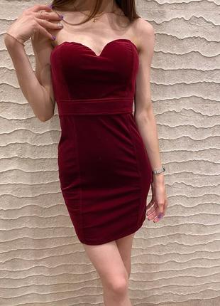 Платье мини вишнёвого цвета 🍒5 фото