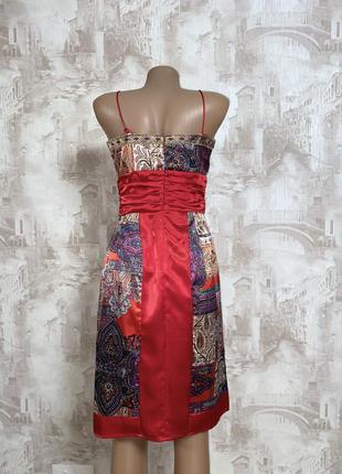 Красное атласное мини платье,платочный принт,шёлковое платье(010)3 фото