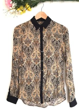 Жіноча блузка / сорочка zara з візерунком пейслі і чорним коміром, розмір m, етнічний