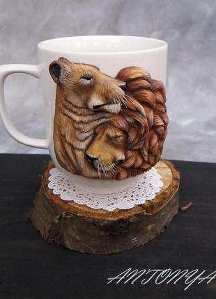 Закохані леви чашка з декором4 фото