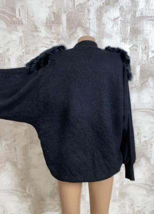 Чёрный шерстяной короткий  объемный винтажный кардиган,мохеровый кардиган(021)3 фото