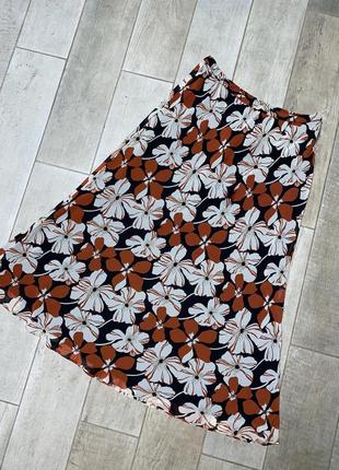 Чорна шовкова спідниця міді,шифонова спідниця квітковий принт(011)