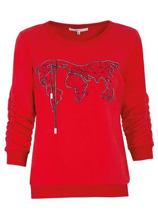 Блузка плотная трикотажная с рукавами 3/4 аппликацией картой мира zaps hermia 002 красная2 фото
