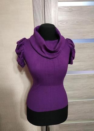 Гольф фиолетовый с хомутом свитер кофта с рукавом-фонарик2 фото