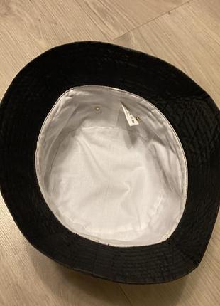 Панама шляпа из плащевки чёрная с белым кантиком на подкладке4 фото