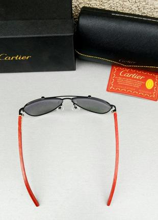 Окуляри в стилі cartier краплі чоловічі сонцезахисні чорні дужки дерево поляризированые4 фото