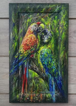 Картина акрил на холсте попугайчики