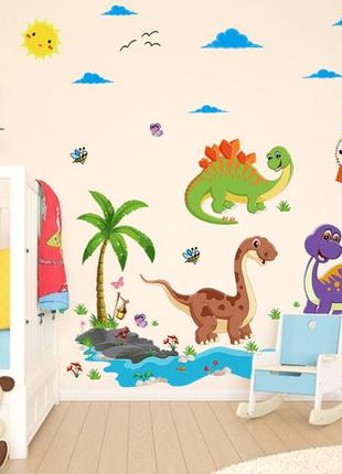 Интерьерная виниловая наклейка в детскую малыши-динозаврики5 фото