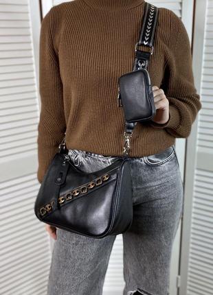 Женская кожаная сумка кросс-боди через плечо чёрная polina & eiterou жіноча шкіряна3 фото