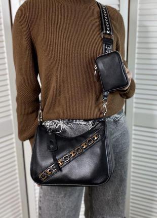 Женская кожаная сумка кросс-боди через плечо чёрная polina & eiterou жіноча шкіряна4 фото
