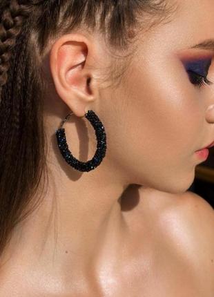 Сережки кільця круглые кольца чорні серьги черные
