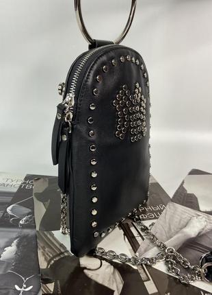 Женская кожаная сумка кросс-боди через плечо клатч чёрная жіноча шкіряна4 фото