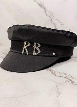 🌺жіночий картуз, кепі, кашкет rb атласний з камінням чорний🌺