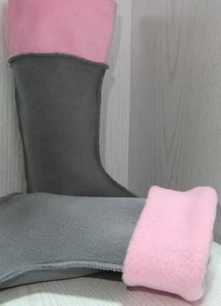Утеплювач вставка в дитячі гумові чоботи 23-36р. з рожевим флісовим відворотом5 фото