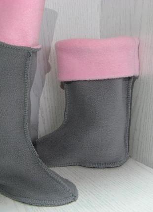 Утеплювач вставка в дитячі гумові чоботи 23-36р. з рожевим флісовим відворотом6 фото