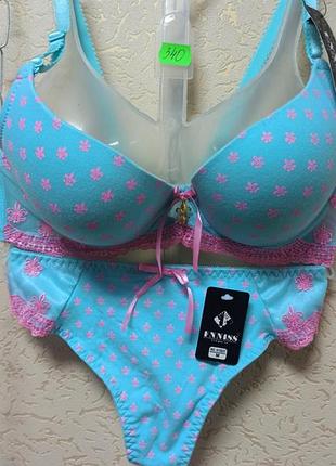 Жіночий набір х/б блакитний в рожевих квіточках