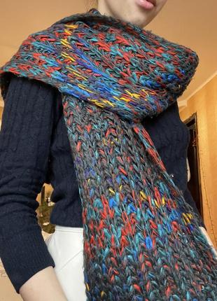 Вязанный шарф длинный цветной1 фото