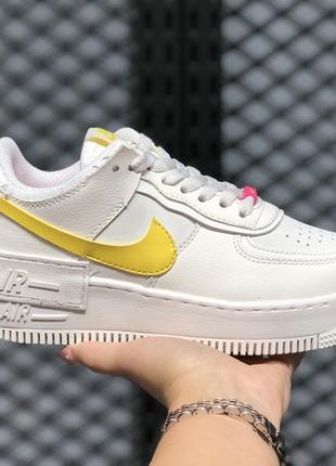 Кроссовки женские nike air force 1 shadow белые/желтые (найк аир форс шадоу, кросівки)