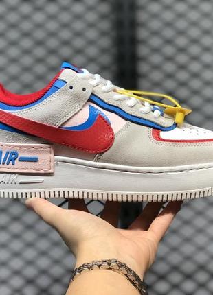 Кроссовки женские nike air force 1 shadow белые/красные (найк аир форс шадоу, кросівки)