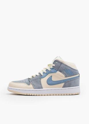 Женские кроссовки air jordan 1 mid se sail light blue1 фото