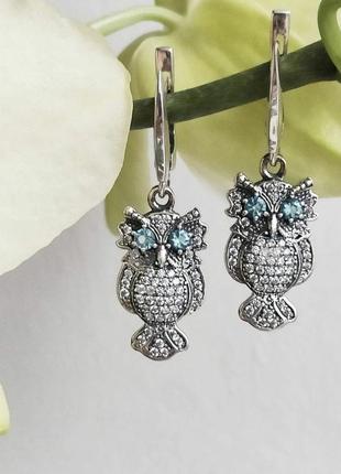 Серебряные сережки, совушки, совы, 925, филин, серебро