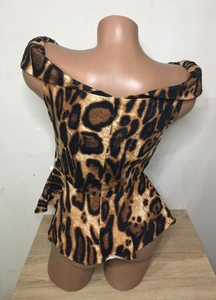Леопардовая блуза с баской3 фото