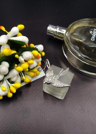 Серебряный кулон подвеска нежная птица ласточка с белыми фианитами 92510 фото