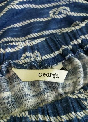 Футболка з відкритими плечима синя в принт білий канат мотузки від george6 фото