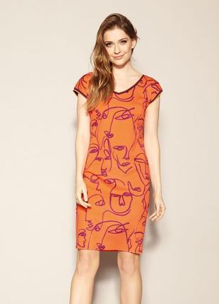 Платье до колена трикотаж стрейч короткий рукав весеннее летнее zaps austin 053 оранжевое