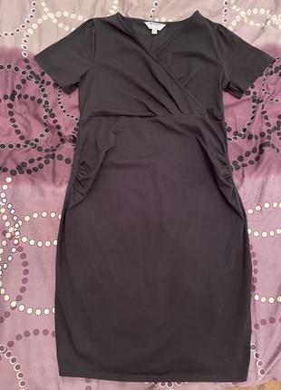 Платье чёрное для беременных классика миди короткий рукав4 фото