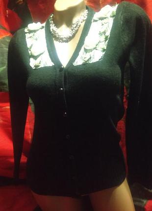 Джемпер полувер свитер блуза с кружевами розочками4 фото