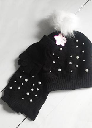 Шапка з бубоном / комплект шапка + шарф + рукавички для дівчинки 7-14 років toby / сша