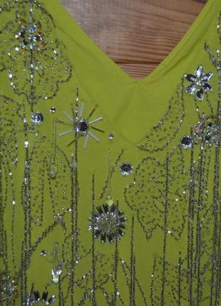 Роскошное лимонное платье с бисерной бахромой asos lux, вышивка камни, паетки, бисер,6 фото