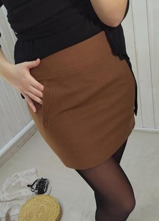 Теплая юбка юбка мини теплая юбка коричневая3 фото