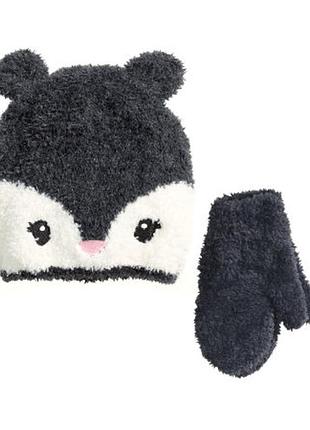 Комплект н&м з вушками: шапка+рукавички, р. 92/104