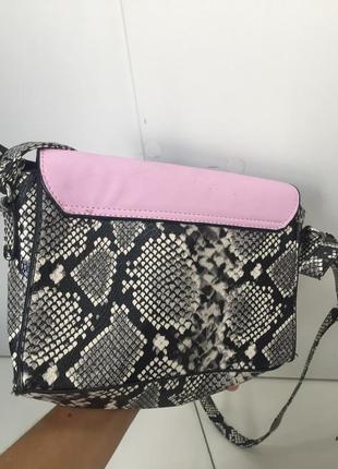 Яркий клатч, розовая сумка через плечо, фламинго, змеиный принт 20212 фото