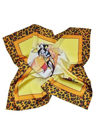 Дизайнерский шелковый платок "девушка-пантера"1 фото