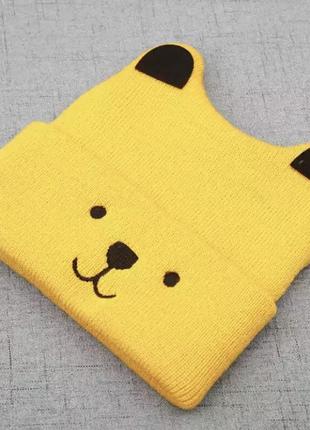 Детская шапочка с ушками желтая. шапка для малышей. шапка для новорождённого