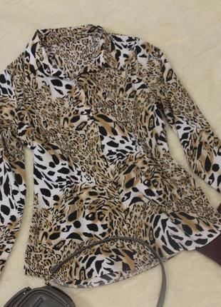 Блузка сорочка з анімалістичним прінтом блуза рубашка  леопардовая