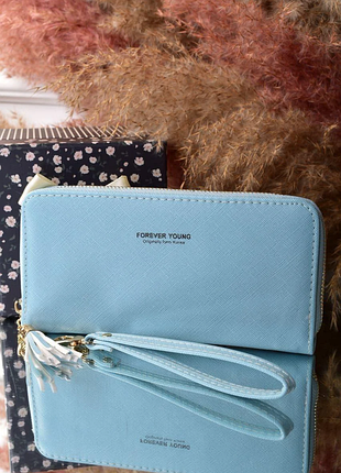 Кошелек клатч женский голубой на молнии код 268