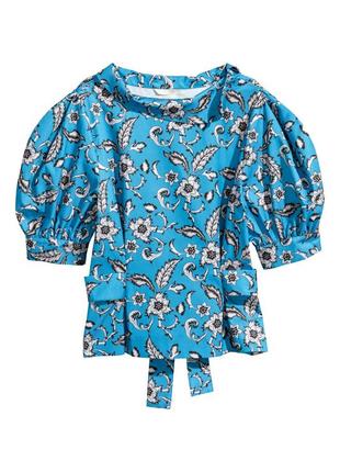 Блуза топ плотный, с цветами, рукава фонари, буфы, цветочный, объемные плечи, тренд 2021