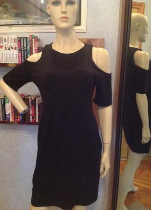Натуральне, наймиліша чорне плаття з відкритими плечима бренду new look, р. 46-48