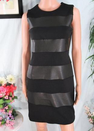 Платье  calvin klein черное с эко-кожей "14" (usa) 50-524 фото