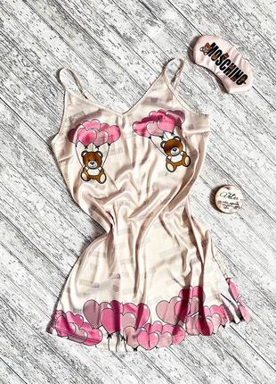 Шелковая ночнушка с принтом teddy