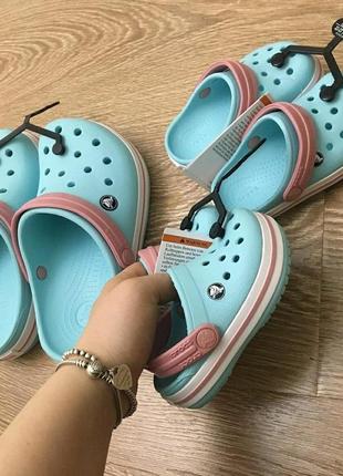 Детские кроксы crocs kids crocband ice blue/white 24-34 рр