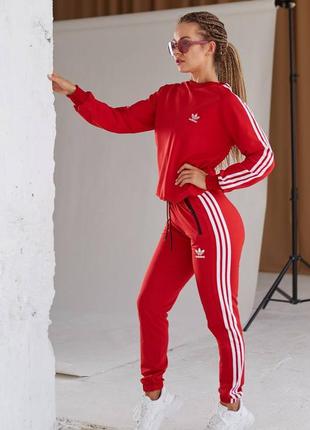 Женски спортивный костюм adidas красный, женские костюмы адидас демисезонные весна осень свитшот штаны